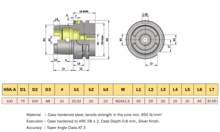 HSK-A100 (DIN 69893-1) Form A : Technical Information​